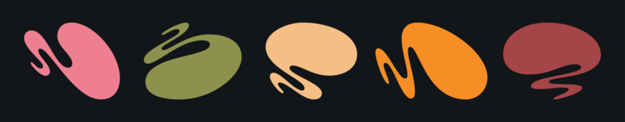 Abstract color shape set. Playful wave forms for background design. Vector liquid pattern collection. Graphic organic logo figure, bubble, blob, circle, curve, splash, splodge