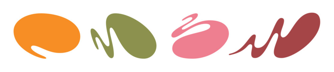 Abstract color liquid shape set. Vector playful forms for background design. Graphic organic logo figure, bubble, blob, circle, curve, splash, splodge. Modern wave pattern collection