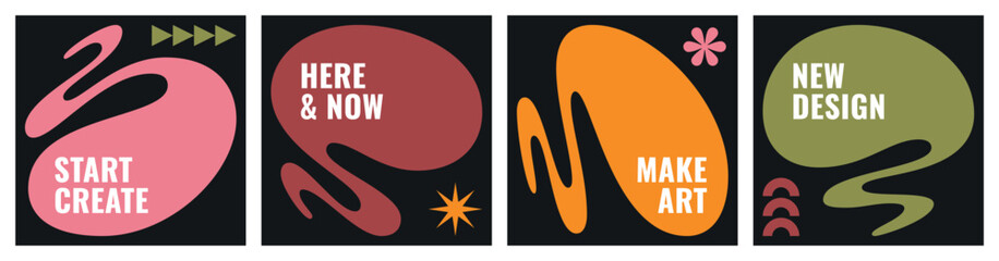 Abstract bubble title shape set. Fluid element headline pattern collection. Modern playful wave forms for background design. Graphic typography logo figure, bubble, blob, circle, splash, splodge