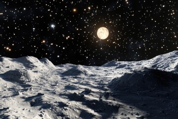 Naklejka premium Exploring the stark surface of an alien moon under a vibrant cosmic sky