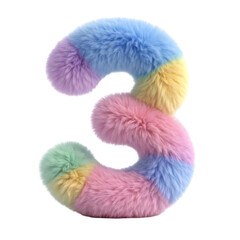 A cozy 3D number'   3    ' covered in soft, fluffy fur, resembling a plush toy. The texture is