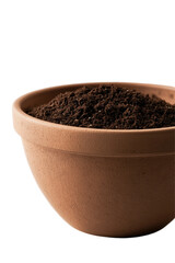 Isolated close up view of soil in pot
