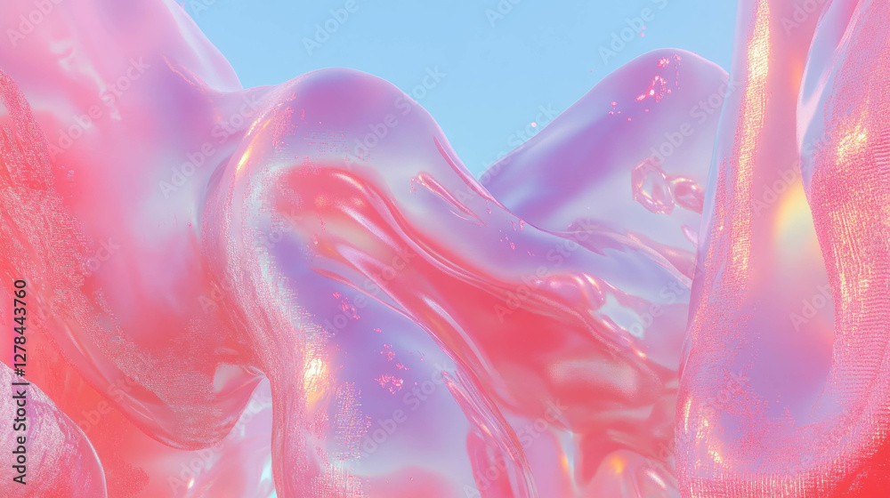 Poster abstract pink and cream flowing shapes with glossy texture