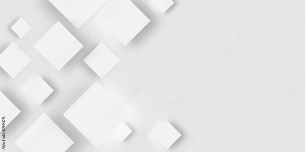 Poster Paper geometrical grey abstract vector background. White geometric pattern of rhombuses with soft light grey strict shadows Abstract banner for your design. technologic white squares Background.	