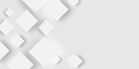 Obraz premium Paper geometrical grey abstract vector background. White geometric pattern of rhombuses with soft light grey strict shadows Abstract banner for your design. technologic white squares Background. 