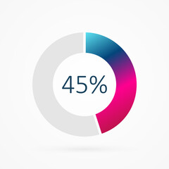 45 percent circle pie chart, isolated symbol. Vector gradient element. Infographic sign. Illustration, icon for business, finance, report, web design, downloading