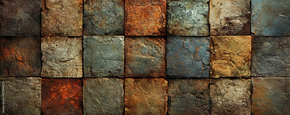 Poster rustic square grid texture on weathered stone surface for design background