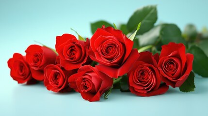 Obraz premium Auspicious red roses elegantly placed on a white surface, representing love, luck, and good fortune.
