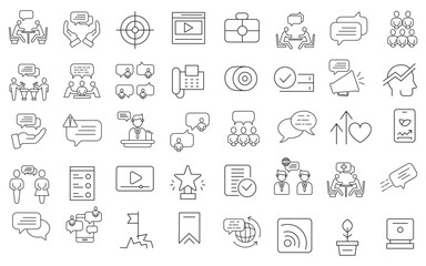 Teamwork and business line icons collection. Big UI icon set. Thin outline icons pack. Vector illustration