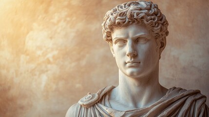 Naklejka premium A marble statue of an ancient Roman emperor is presented