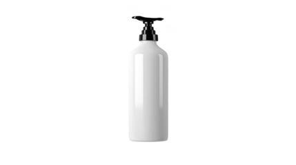Elegant white bottle with black cap, minimalist design for modern packaging and display