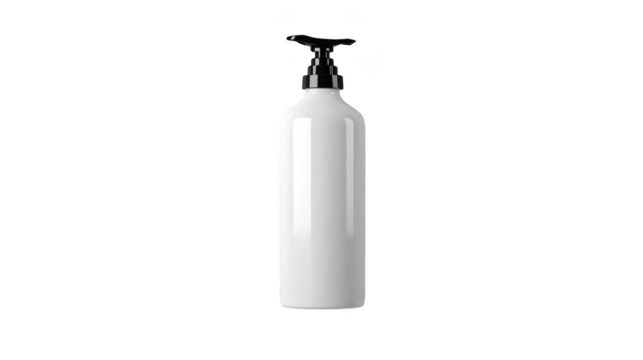 Elegant white bottle with black cap, minimalist design for modern packaging and display