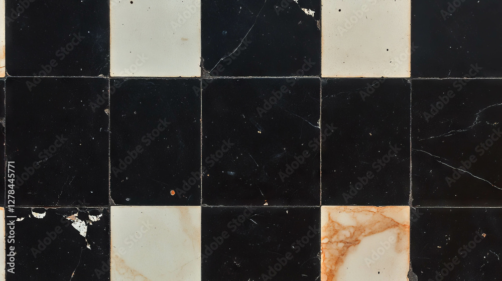 Poster checkerboard patterned black and cream tiled wall texture for design and decoration