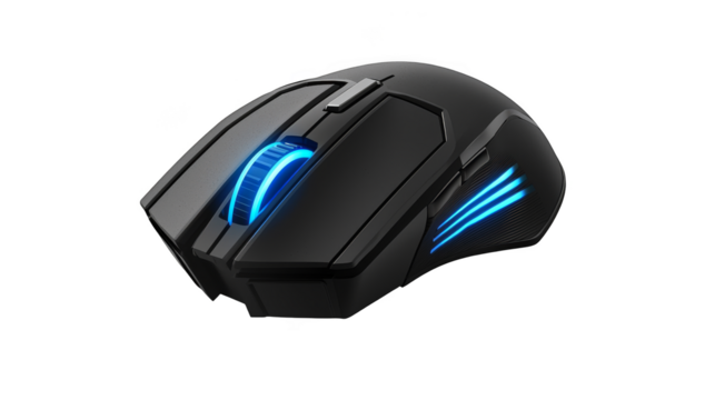 Ergonomic wireless mouse with vibrant blue light, enhance your desktop experience with style and precision