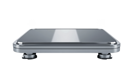 Silver electronic kitchen scale on black background, precise weight measurement for health and diet