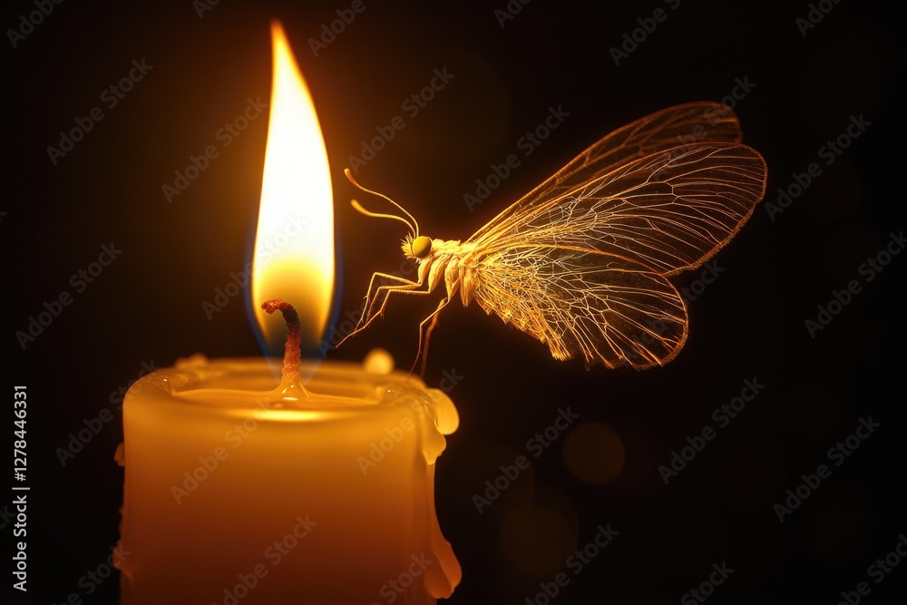 Poster a moth sits on top of a candle flame