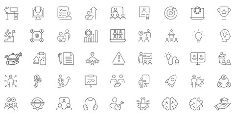 
Training and Workshop line icons collection. Big UI icon set. Thin outline icons pack. Linear business simple symbol collection. 
