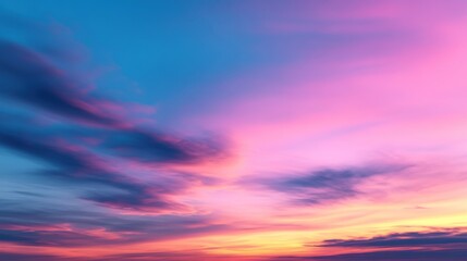 Naklejka premium Vibrant sunset cloudscape, twilight sky, atmospheric colors, peaceful evening, design backdrop