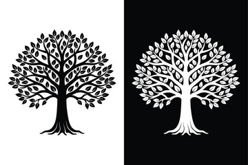 Naklejka premium Tree Silhouette Vector Icon Black And White Background.
