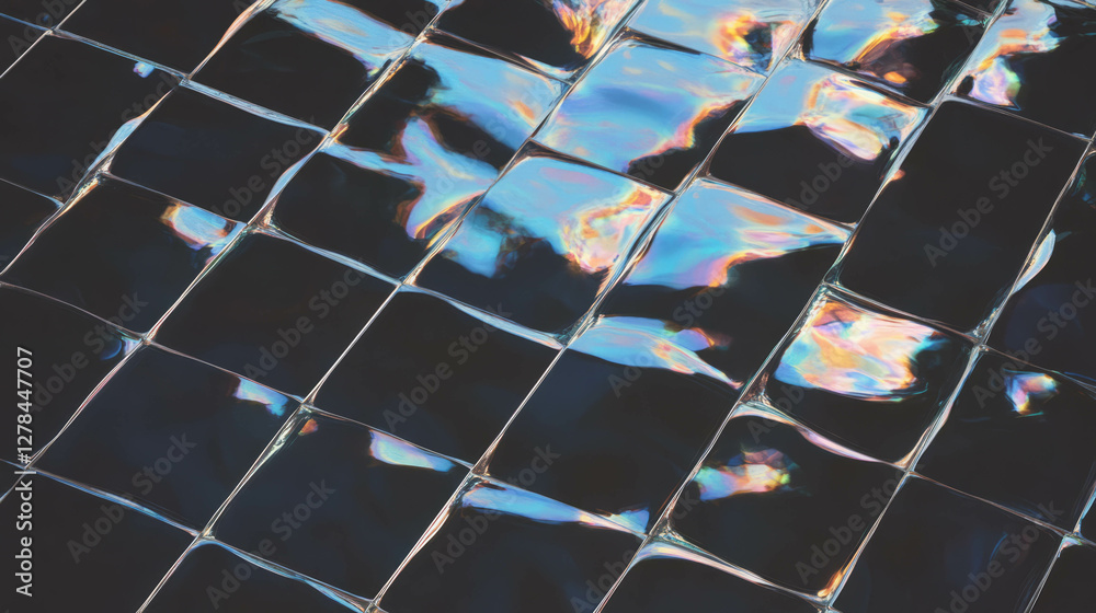 Poster Abstract reflection on black tiles with mirror inserts for creative design