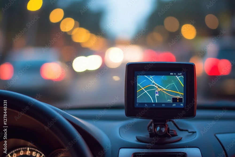 Poster A modern car interior with a GPS navigation system displayed on the dashboard