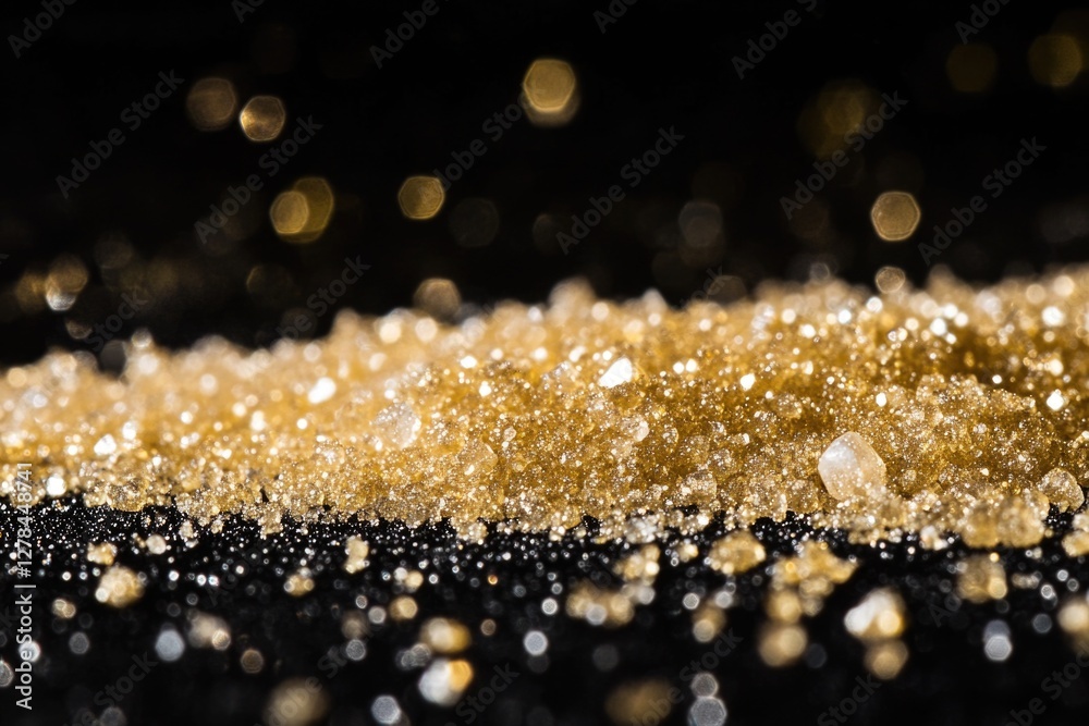 Poster a pile of gold glitter on a black surface, great for adding sparkle to your design