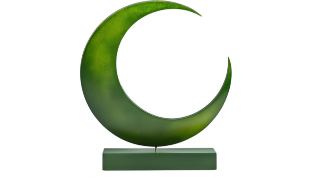 Green crescent sculpture, a captivating fusion of abstract art and modern design in public space