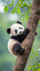 Fototapeta premium Adorablepandacubclimbingatree