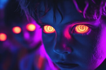 Fototapeta premium Close-up shot of a person with glowing eyes, great for mysterious or supernatural themes