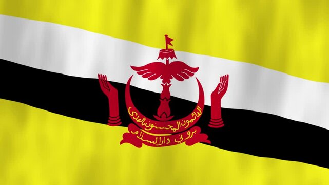 Brunei flag country animation 3D symbol design waving in wind movement national patriotism world culture emblem banner South Asia Brunei Darussalam island