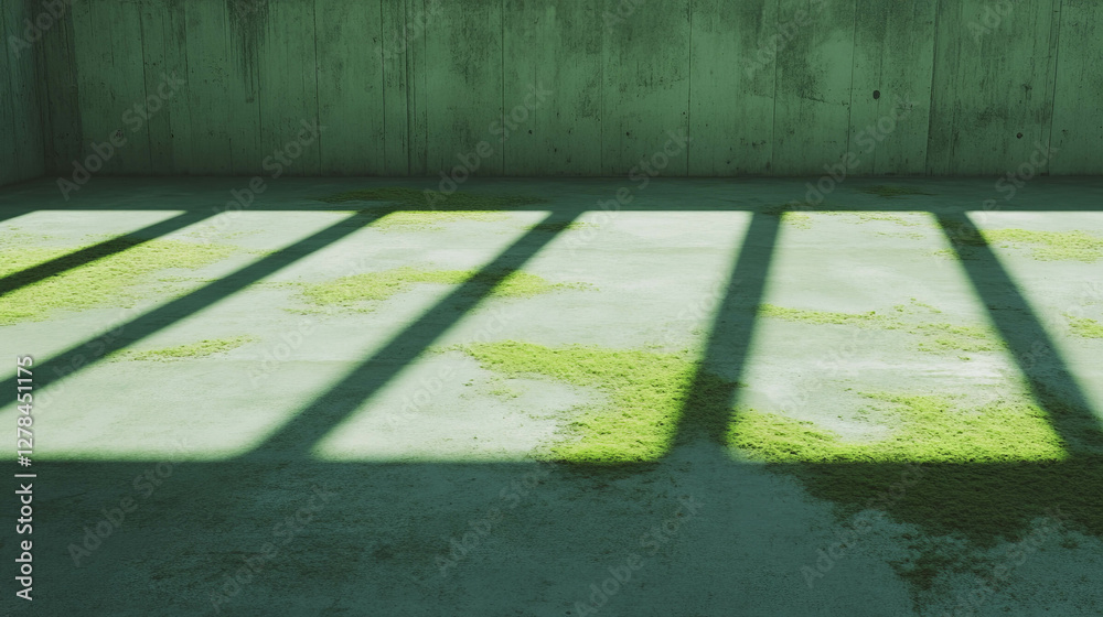 Poster urban aesthetic: bright moss texture on concrete surface with shadow patterns
