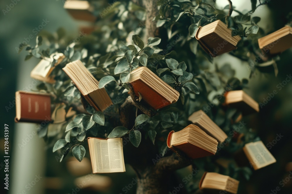 Poster A tree with multiple books hanging from its branches