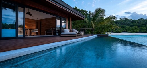 Serene villa retreat with infinity pool overlooking tropical shoreline