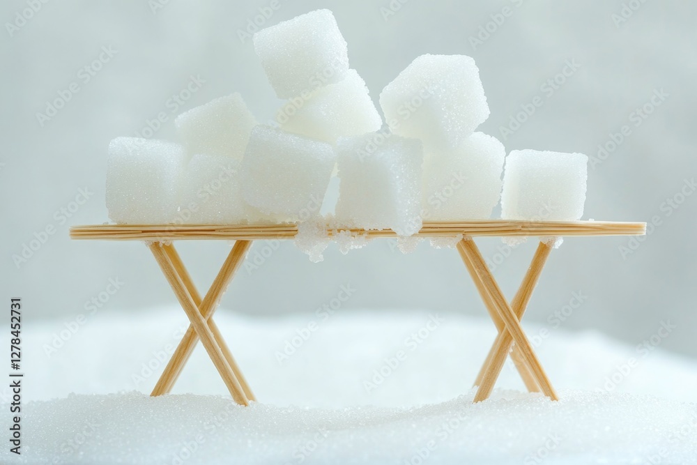 Aufkleber a stack of white sugar cubes on a rustic wood surface