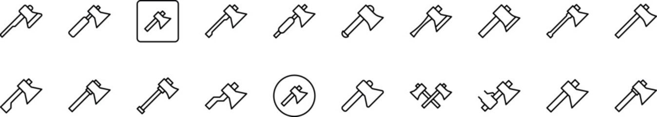 Collection of Line Icons of Axe. Minimalistic Linear Pictogram for Web and Graphic Design, Apps, Banners, Social Network and Cards