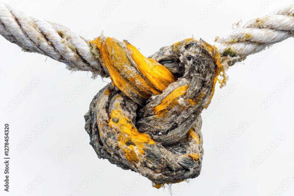 Poster a rope with a knot on a white background, great for illustrating themes of binding, connection, or c