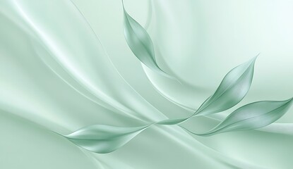 Minimalist abstract  light green background with a flowing, abstract shape that resembles the leaves of an elegant plant
