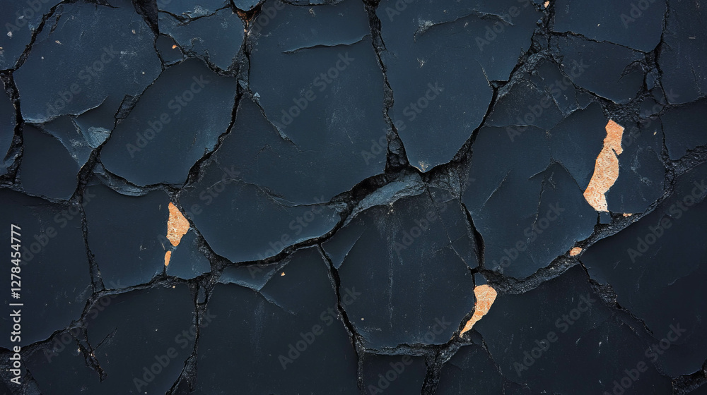 Poster abstract texture of cracked coal black wall surface with natural patterns for background design