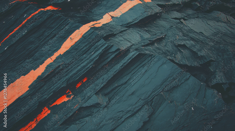 Poster coarse black slate with striking visible layers and vivid streaks for design background