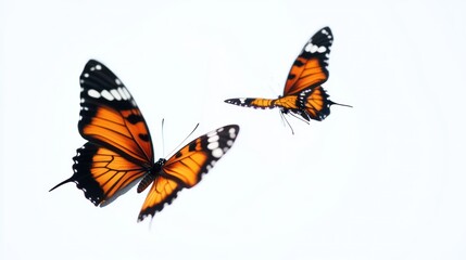 Fototapeta premium Two butterflies flying, white background