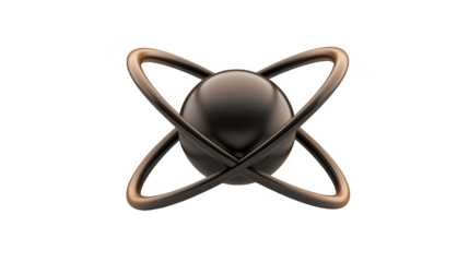 3D Render of a Golden Atom Symbol with Orbiting Electrons