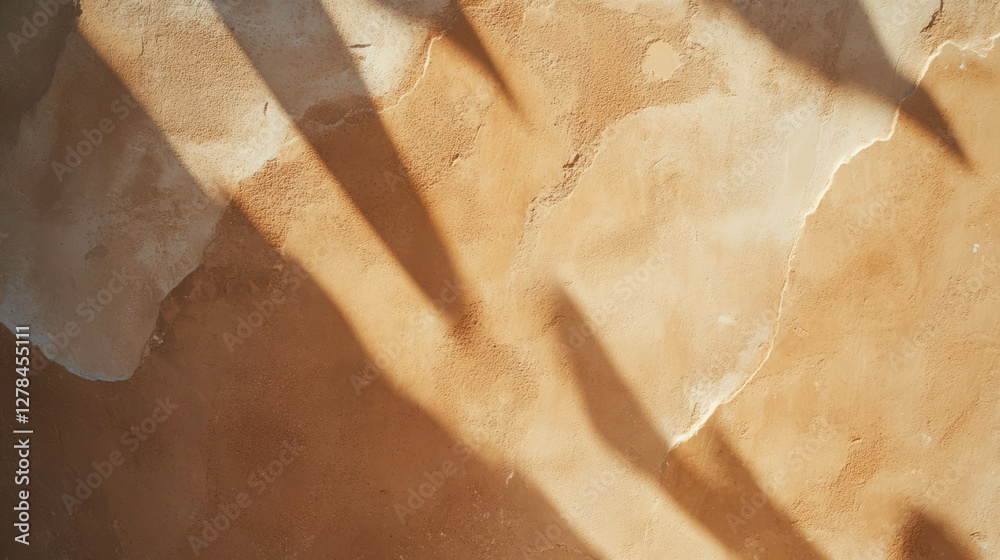 Poster Rustic coarse brown clay wall texture with shadows and grainy surface patterns