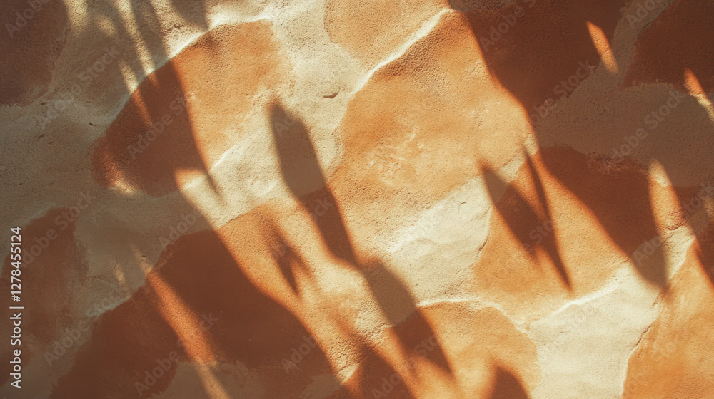 Poster Rustic clay wall texture with shadows for background design