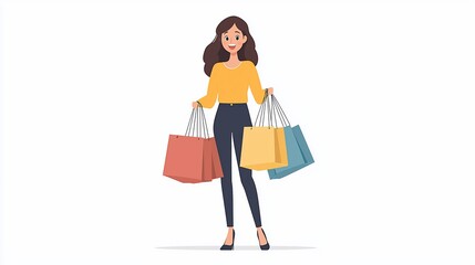 Happy woman holding shopping bags.