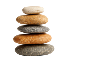 Serene stacked rocks with a white stone, visual journey into balance, peace and mindfulness