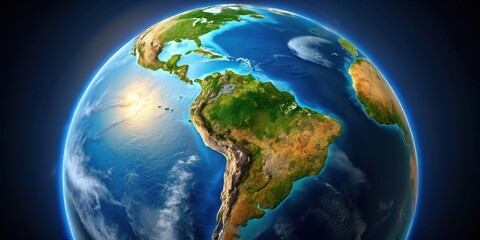 Fototapeta premium Photorealistic representation of the Earth's surface with a focus on the unique geography of South America, geography