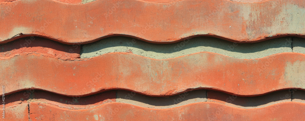 Poster coarse wavy ribbed texture on brick surface for architectural and design elements