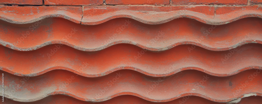Poster coarse wavy ribs on brick surface with rough texture for architectural design