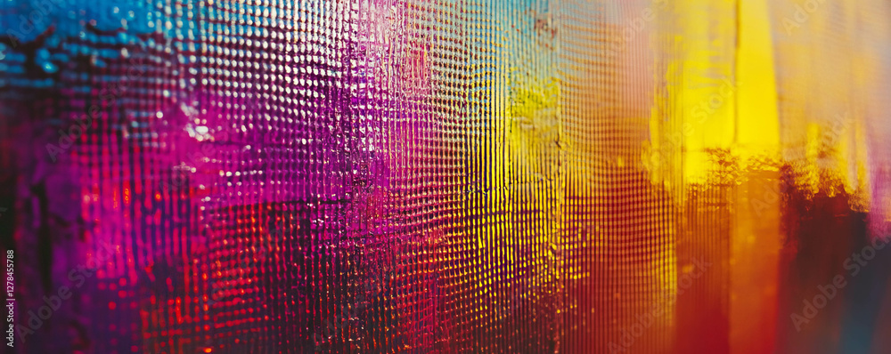 Poster vibrant multi colored plastic mesh on painted abstract texture for creative design