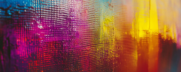 Vibrant multi colored plastic mesh on painted abstract texture for creative design